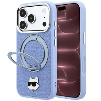 Калъф за телефон за iPhone 18 Pro Max / iPhone 17 Pro Max Saffiano Ring Stand 360 C Pin MagSafe (KLHMP18XPSRSCHHB) - Karl Lagerfeld - Светлосин