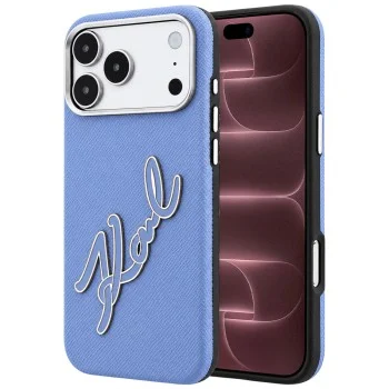 Калъф за iPhone 17 Pro Max - Smooth Leather Big Resin Signature Logo (KLHCP18X6PFCKSRB) - Karl Lagerfeld - Светло син
