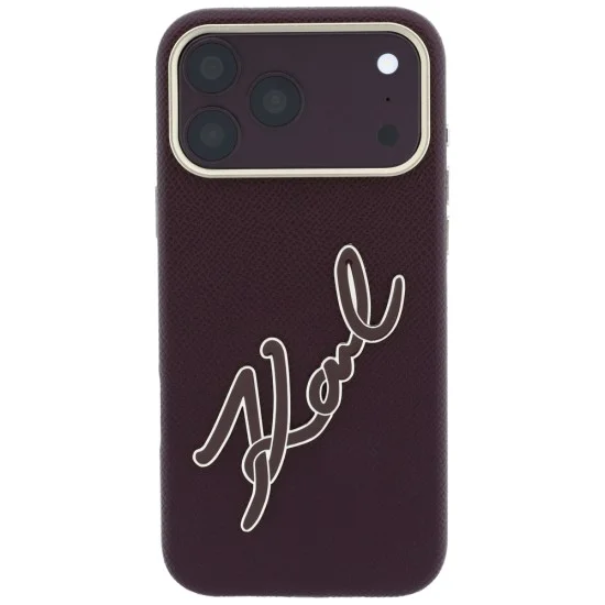 Калъф за iPhone 17 Pro Max - Smooth Leather Big Resin Signature Logo (KLHCP18X6PFCKSRR) - Karl Lagerfeld - Бордо