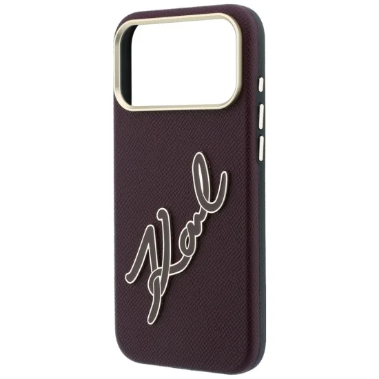 Калъф за iPhone 17 Pro Max - Smooth Leather Big Resin Signature Logo (KLHCP18X6PFCKSRR) - Karl Lagerfeld - Бордо