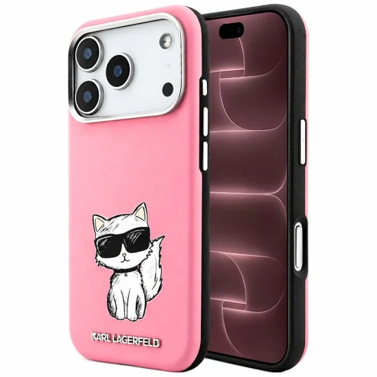 Калъф за iPhone 17 Pro Max - Smooth Leather Choupette Sketch MagSafe (KLHMP18X6PWCIKDP) - Karl Lagerfeld - Розов