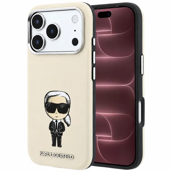 Калъф за iPhone 17 Pro Max - Smooth Leather Ikonik Sketch MagSafe (KLHMP18X6PWKIKDE) - Karl Lagerfeld - Бежов
