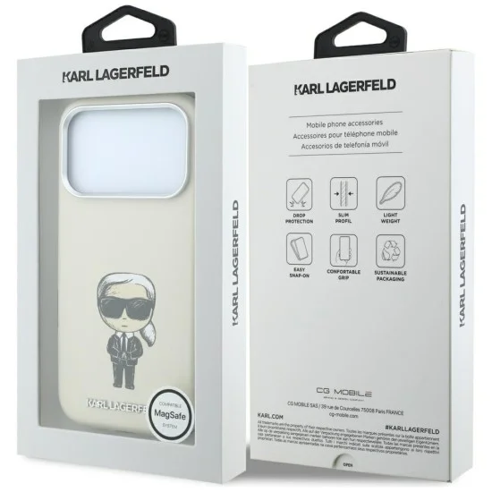 Калъф за iPhone 17 Pro Max - Smooth Leather Ikonik Sketch MagSafe (KLHMP18X6PWKIKDE) - Karl Lagerfeld - Бежов