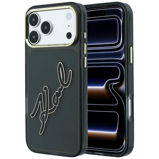 Калъф за iPhone 17 Pro Max - IML Big Signature Resin Logo Metal Frame (KLHCP18X6HCKSRK) - Karl Lagerfeld - Черен