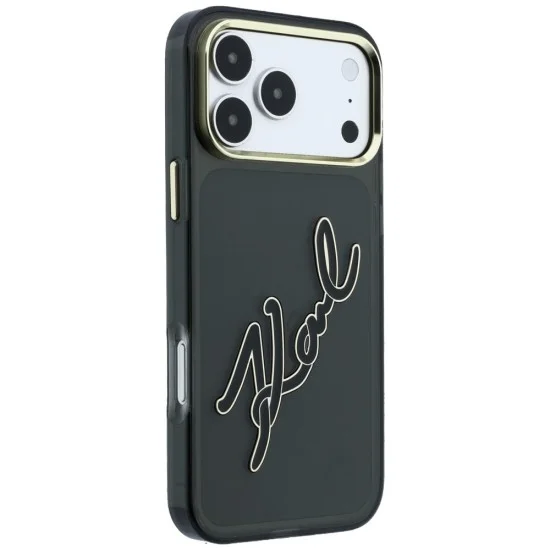 Калъф за iPhone 17 Pro Max - IML Big Signature Resin Logo Metal Frame (KLHCP18X6HCKSRK) - Karl Lagerfeld - Черен