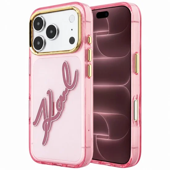 Калъф за iPhone 17 Pro Max - IML Big Signature Resin Logo Metal Frame (KLHCP18X6HCKSRP) - Karl Lagerfeld - Розов