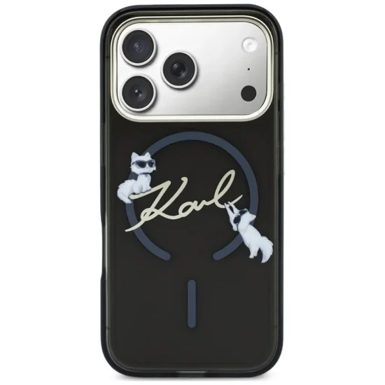 Калъф за iPhone 17 Pro Max - IML Choupette and Karl Script Logo MagSafe (KLHMP18X5HKSCAK) - Karl Lagerfeld - Черен