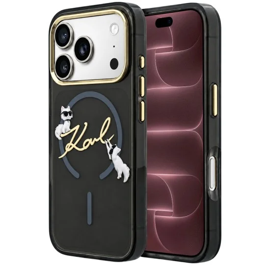 Калъф за iPhone 17 Pro Max - IML Choupette and Karl Script Logo MagSafe (KLHMP18X5HKSCAK) - Karl Lagerfeld - Черен