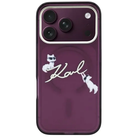 Калъф за iPhone 17 Pro Max - IML Choupette and Karl Script Logo MagSafe (KLHMP18X5HKSCAR) - Karl Lagerfeld - Бордо