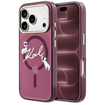Калъф за iPhone 17 Pro Max - IML Choupette and Karl Script Logo MagSafe (KLHMP18X5HKSCAR) - Karl Lagerfeld - Бордо