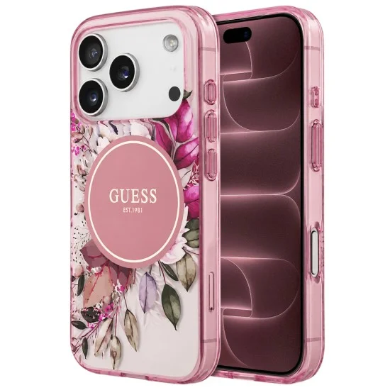 Калъф за iPhone 17 Pro Max - IML Flower & Tonal Circle MagSafe (GUHMP18XHFWBDCEP) - Guess - Розов
