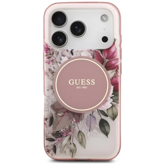 Калъф за iPhone 17 Pro Max - IML Flower & Tonal Circle MagSafe (GUHMP18XHFWBDCEP) - Guess - Розов