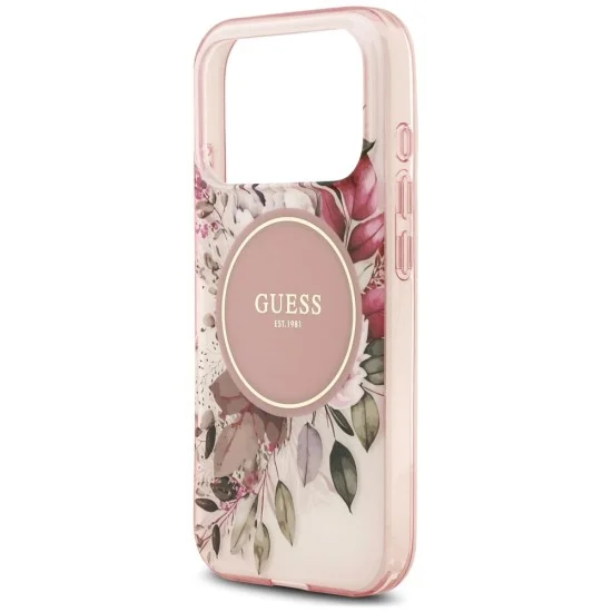 Калъф за iPhone 17 Pro Max - IML Flower & Tonal Circle MagSafe (GUHMP18XHFWBDCEP) - Guess - Розов