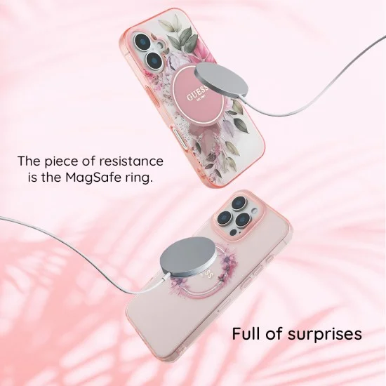 Калъф за iPhone 17 Pro Max - IML Flower & Tonal Circle MagSafe (GUHMP18XHFWBDCEP) - Guess - Розов