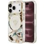 Калъф за iPhone 17 Pro Max - IML Metal Glitter Flowers Triangle MagSafe (GUHMP18XHFLPEDH) - Guess - Бял