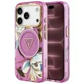 Калъф за iPhone 17 Pro Max - IML Metal Glitter Flowers Triangle MagSafe (GUHMP18XHFLPEDU) - Guess - Лилав