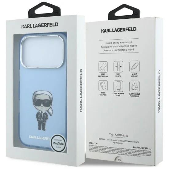 Калъф за iPhone 17 Pro Max - IML Ikonik Sketch Print MagSafe (KLHMP18X6HKIKDB) - Karl Lagerfeld - Светло син