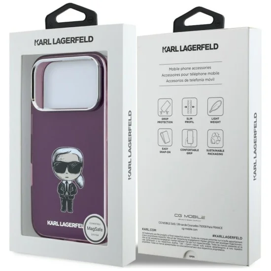 Калъф за iPhone 17 Pro Max - IML Ikonik Sketch Print MagSafe (KLHMP18X6HKIKDR) - Karl Lagerfeld - Бордо