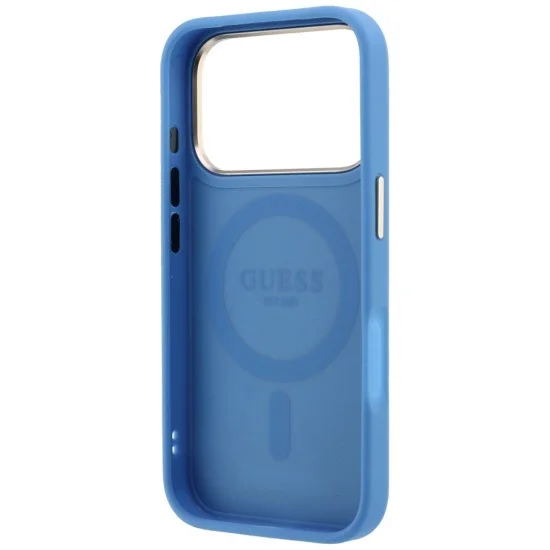 Калъф за iPhone 17 Pro - Ring Stand 360 4G Leather Classic Logo MagSafe (GUHMP18L6PS4RSCLB) - Guess - Син