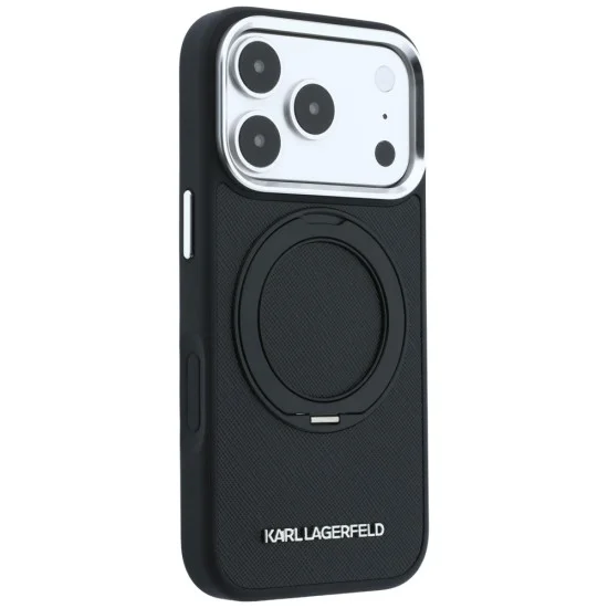 Калъф за iPhone 17 Pro - Ring Stand 360 Saffiano MagSafe (KLHMP18L6PSARSKMK) - Karl Lagerfeld - Черен