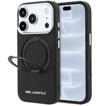 Калъф за телефон за iPhone 18 Pro / iPhone 17 Pro Ring Stand 360 Saffiano MagSafe (KLHMP18L6PSARSKMK) - Karl Lagerfeld - Черен