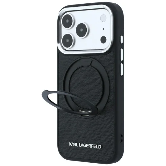 Калъф за iPhone 17 Pro - Ring Stand 360 Saffiano MagSafe (KLHMP18L6PSARSKMK) - Karl Lagerfeld - Черен