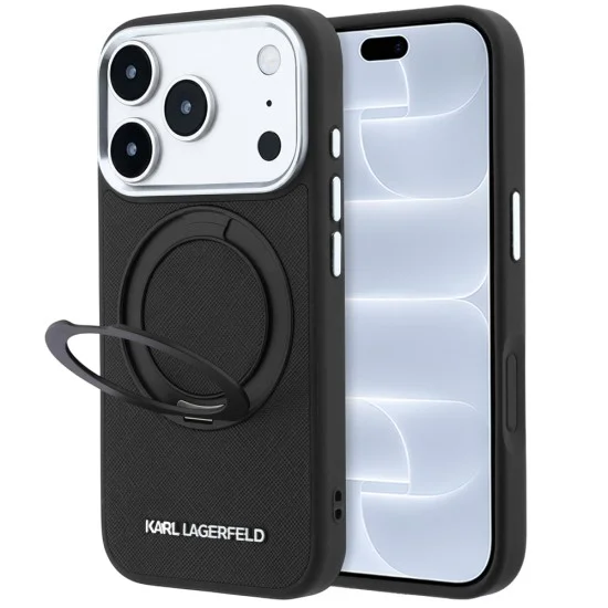 Калъф за iPhone 17 Pro - Ring Stand 360 Saffiano MagSafe (KLHMP18L6PSARSKMK) - Karl Lagerfeld - Черен