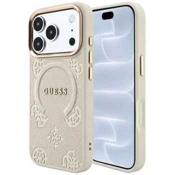 Калъф за iPhone 17 Pro - Saffiano Peony & Ring MagSafe (GUHMP18LPSAMSECE) - Guess - Бежов