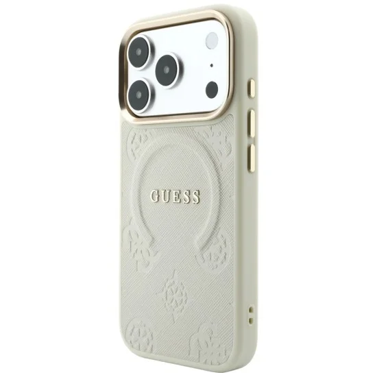 Калъф за iPhone 17 Pro - Saffiano Peony & Ring MagSafe (GUHMP18LPSAMSECE) - Guess - Бежов