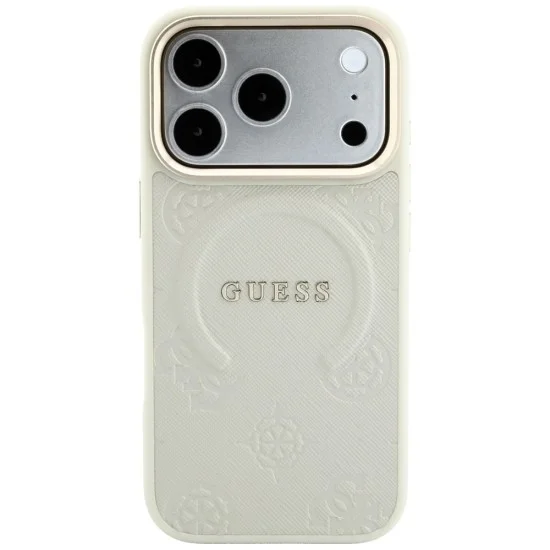 Калъф за iPhone 17 Pro - Saffiano Peony & Ring MagSafe (GUHMP18LPSAMSECE) - Guess - Бежов