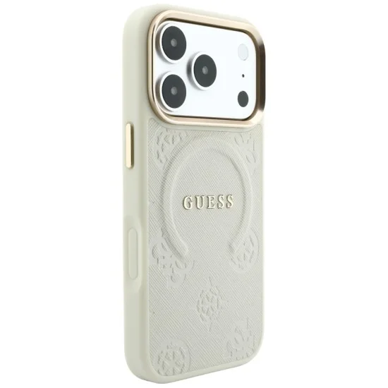Калъф за iPhone 17 Pro - Saffiano Peony & Ring MagSafe (GUHMP18LPSAMSECE) - Guess - Бежов