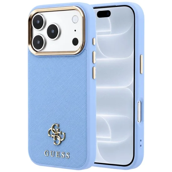 Калъф за iPhone 17 Pro - Saffiano Small 4G Classic MagSafe (GUHMP18L6PSA4DMB) - Guess - Светло син