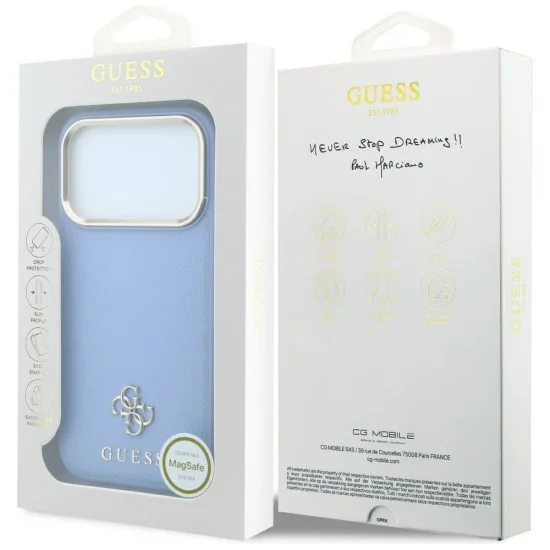 Калъф за iPhone 17 Pro - Saffiano Small 4G Classic MagSafe (GUHMP18L6PSA4DMB) - Guess - Светло син