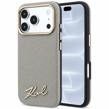 Калъф за телефон за iPhone 18 Pro / iPhone 17 Pro Saffiano Small Script Metal Logo MagSafe (KLHMP18L6PWSKSE) - Karl Lagerfeld - Тауп