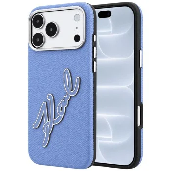 Калъф за iPhone 17 Pro - Smooth Leather Big Resin Signature Logo (KLHCP18L6PFCKSRB) - Karl Lagerfeld - Светло син