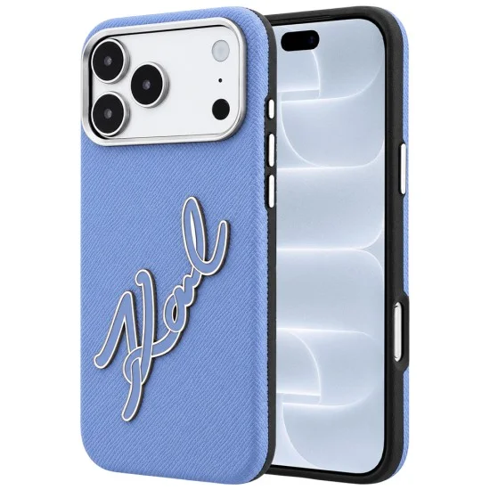 Калъф за iPhone 17 Pro - Smooth Leather Big Resin Signature Logo (KLHCP18L6PFCKSRB) - Karl Lagerfeld - Светло син