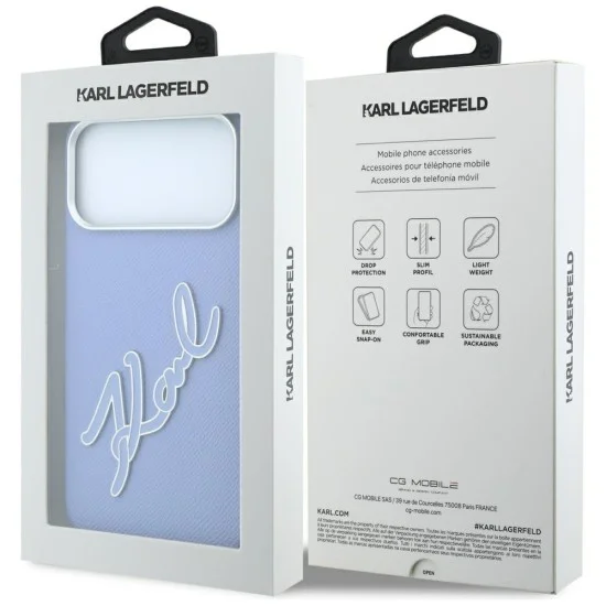 Калъф за iPhone 17 Pro - Smooth Leather Big Resin Signature Logo (KLHCP18L6PFCKSRB) - Karl Lagerfeld - Светло син