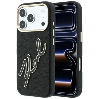 Калъф за iPhone 17 Pro - Smooth Leather Big Resin Signature Logo (KLHCP18L6PFCKSRK) - Karl Lagerfeld - Черен