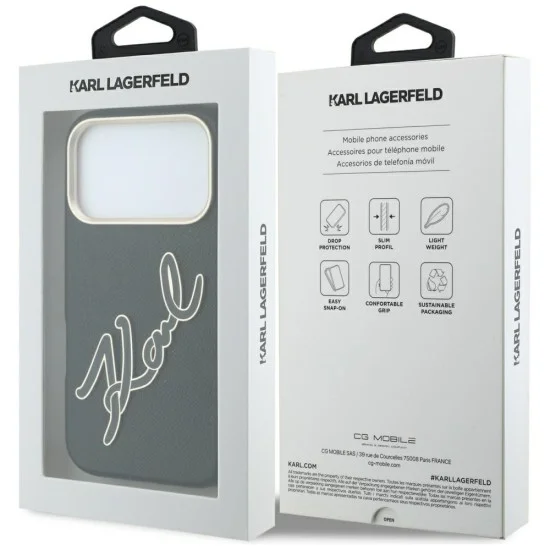 Калъф за iPhone 17 Pro - Smooth Leather Big Resin Signature Logo (KLHCP18L6PFCKSRK) - Karl Lagerfeld - Черен