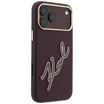 Калъф за iPhone 17 Pro - Smooth Leather Big Resin Signature Logo (KLHCP18L6PFCKSRR) - Karl Lagerfeld - Бордо