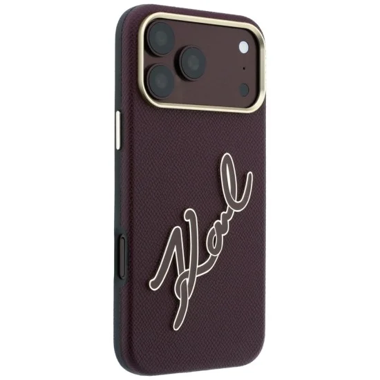 Калъф за iPhone 17 Pro - Smooth Leather Big Resin Signature Logo (KLHCP18L6PFCKSRR) - Karl Lagerfeld - Бордо