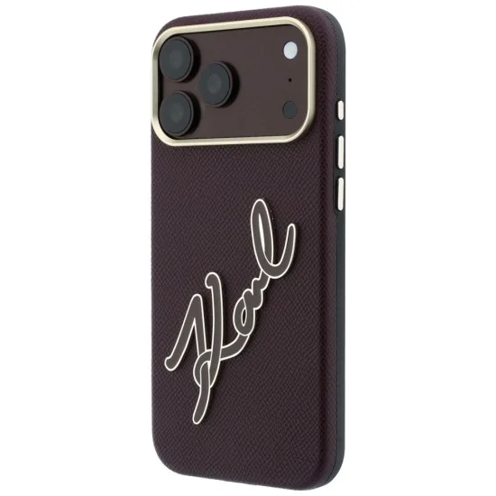 Калъф за iPhone 17 Pro - Smooth Leather Big Resin Signature Logo (KLHCP18L6PFCKSRR) - Karl Lagerfeld - Бордо