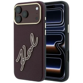 Калъф за iPhone 17 Pro - Smooth Leather Big Resin Signature Logo (KLHCP18L6PFCKSRR) - Karl Lagerfeld - Бордо