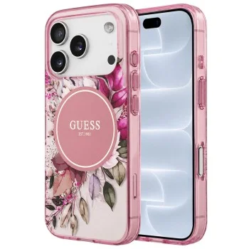 Калъф за iPhone 17 Pro - IML Flower & Tonal Circle MagSafe (GUHMP18LHFWBDCEP) - Guess - Розов