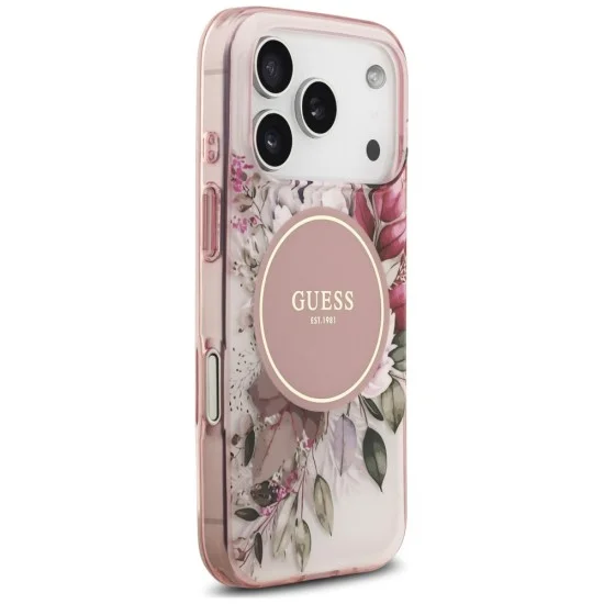 Калъф за iPhone 17 Pro - IML Flower & Tonal Circle MagSafe (GUHMP18LHFWBDCEP) - Guess - Розов