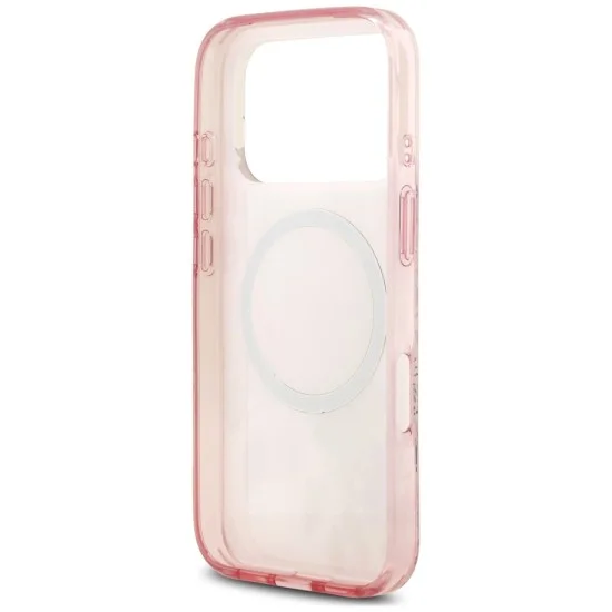 Калъф за iPhone 17 Pro - IML Flower & Tonal Circle MagSafe (GUHMP18LHFWBDCEP) - Guess - Розов