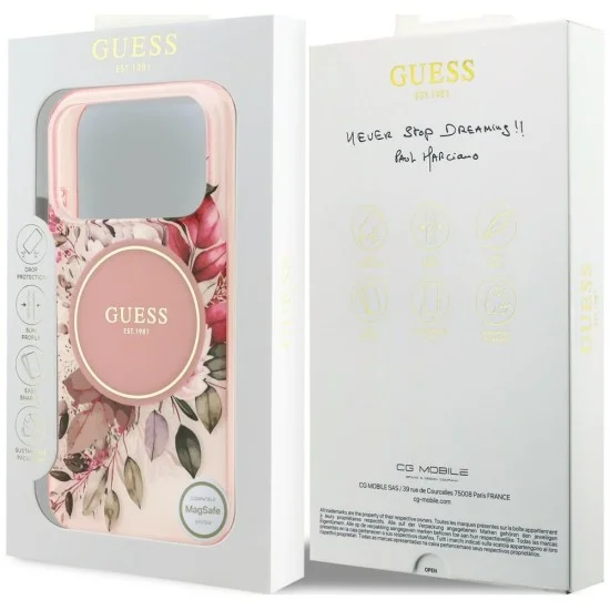 Калъф за iPhone 17 Pro - IML Flower & Tonal Circle MagSafe (GUHMP18LHFWBDCEP) - Guess - Розов