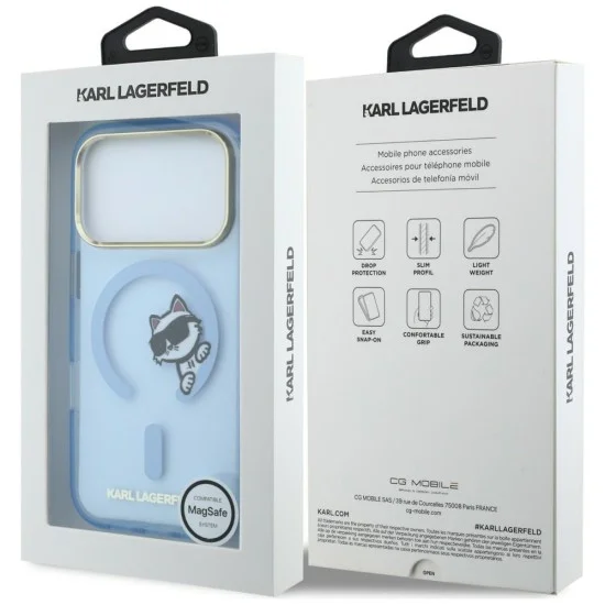 Калъф за iPhone 17 Pro - IML Peekaboo Print Metal Frame MagSafe (KLHMP18L6HCPSCB) - Karl Lagerfeld - Светло син