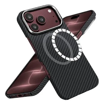 Калъф за iPhone 18 Pro Max / iPhone 17 Pro Max - Aramid Fiber MagSafe - Techsuit - Черен