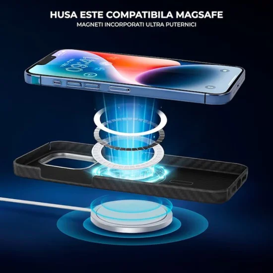 Калъф за iPhone 18 Pro Max / iPhone 17 Pro Max - Aramid Fiber MagSafe - Techsuit - Черен